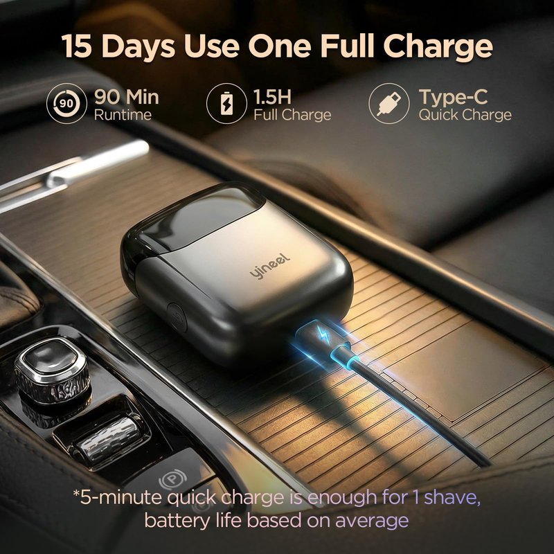 Yineel VT100 Electric Foil Shaver for Men, Pocket-Sized with Case, Sleek Portable Mini Electric Razor, 90mins Runtime, 3 Floating Blades, Travel-Friendly, IPX7 Waterproof, Gifts for Men