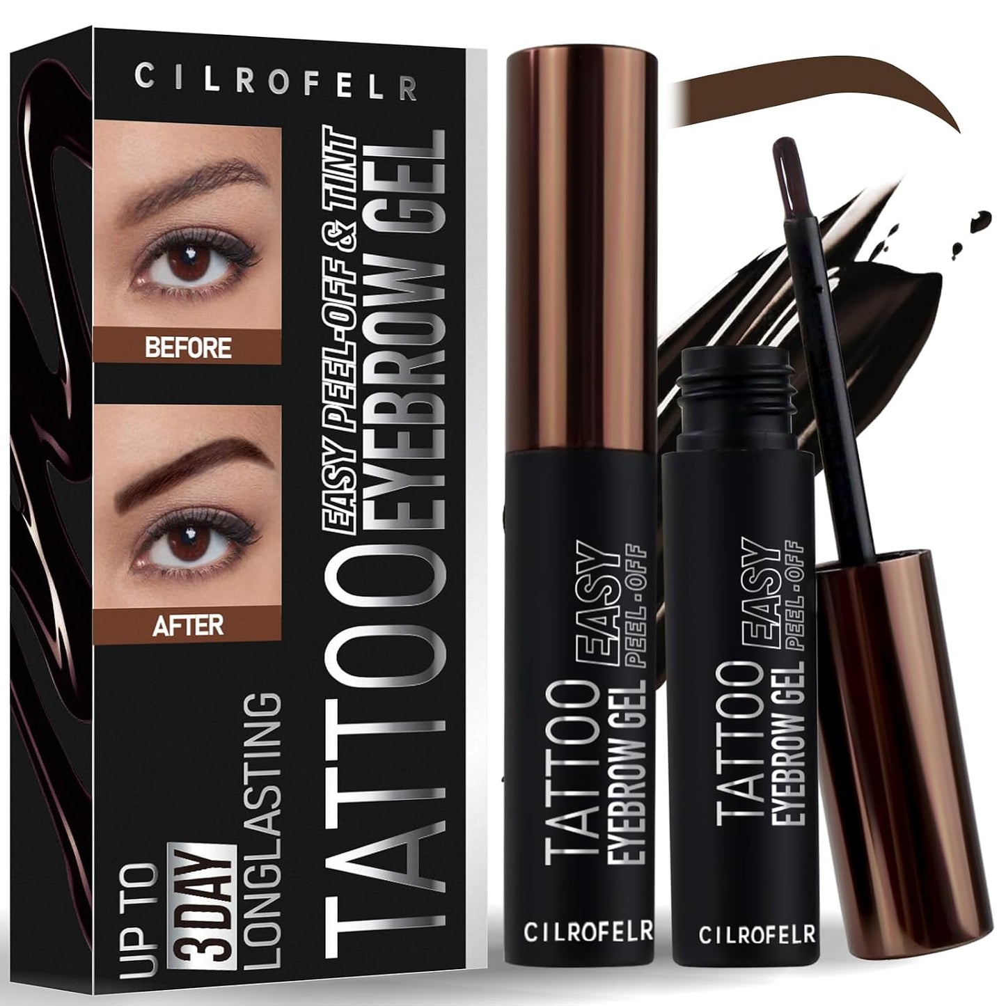 Tattoo Brow Peel Off Gel - Waterproof & Transfer-Proof for Fuller Brows | Brown (2 Pack)