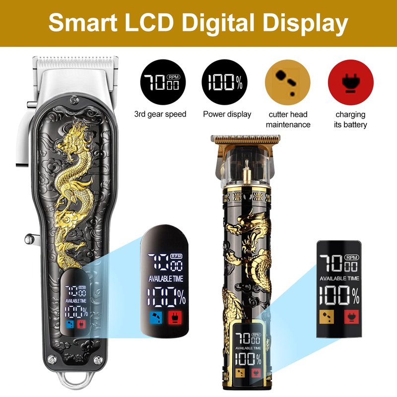 HIENA PRO Hair Clippers for Men T-Blade Trimmer Set, Men Professional Cordless Barber Hair Clippers Set with LED Display