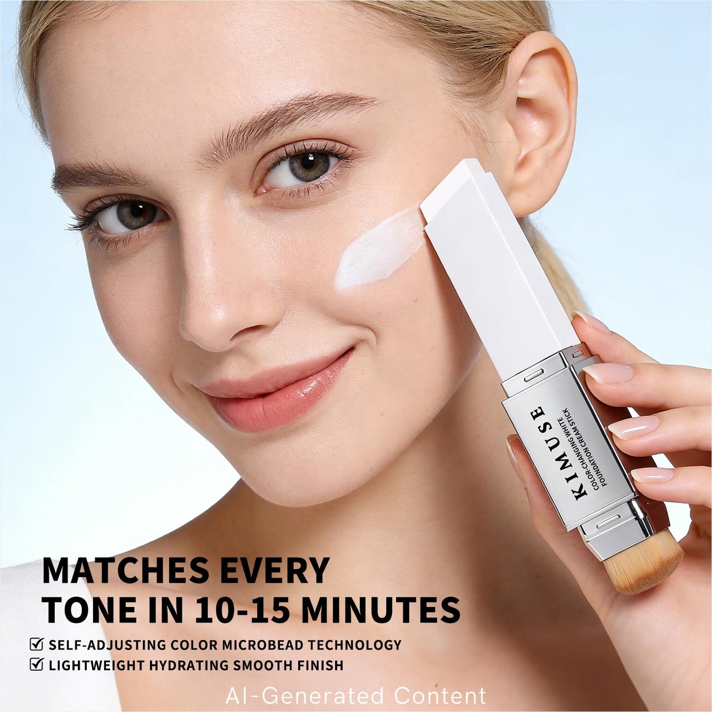 KIMUSE Color-Changing White Foundation Cream Stick, Long Lasting Color Changing Foundation, Medium to Full Coverage Stick Base Makeup, Dual-Ended with Brush
