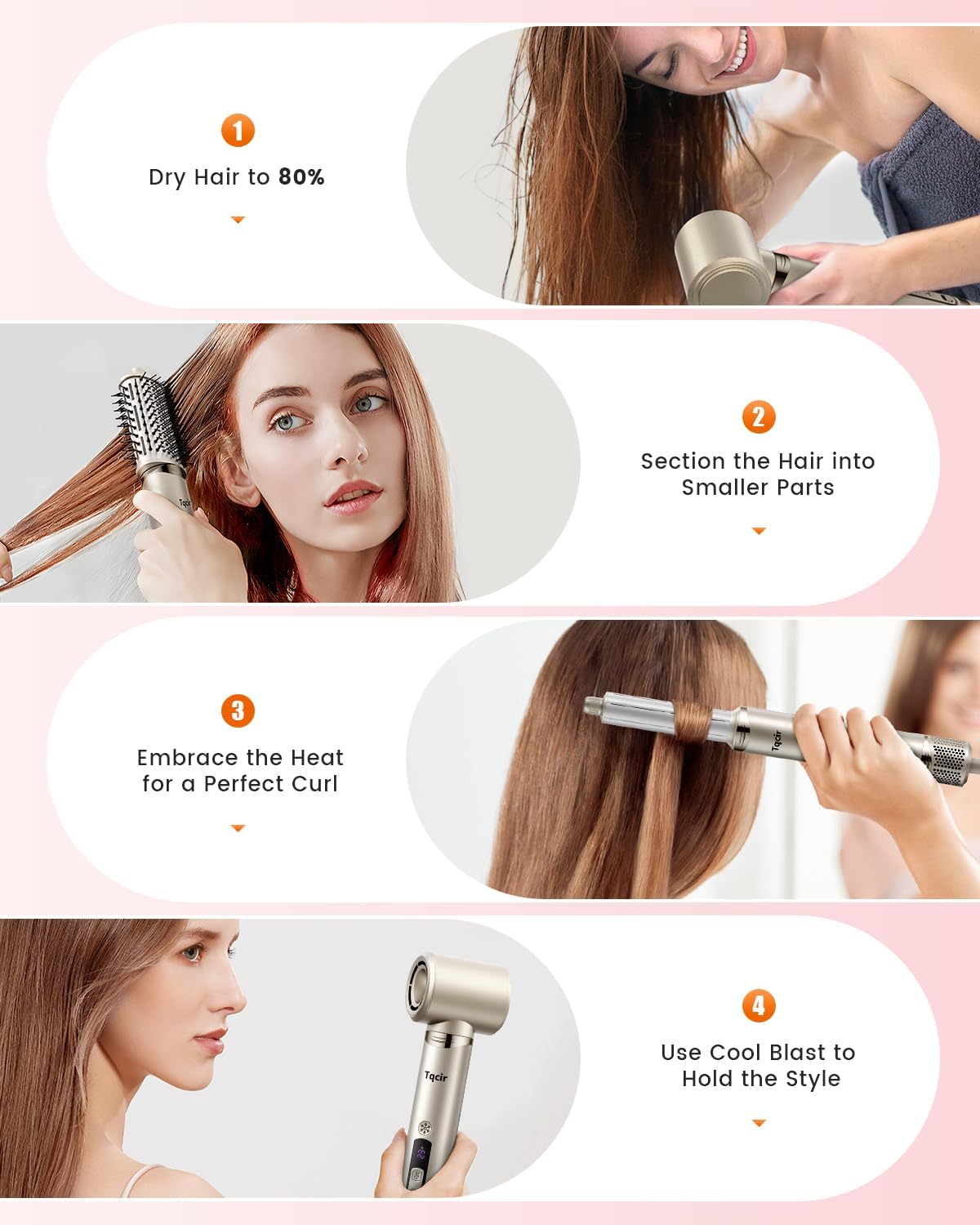 8-in-1 Hot Air Styler & Hair Dryer Brush - Multi-Styler with Auto-Wrap Curler | Fast Drying, Heat Damage-Free (Gold)