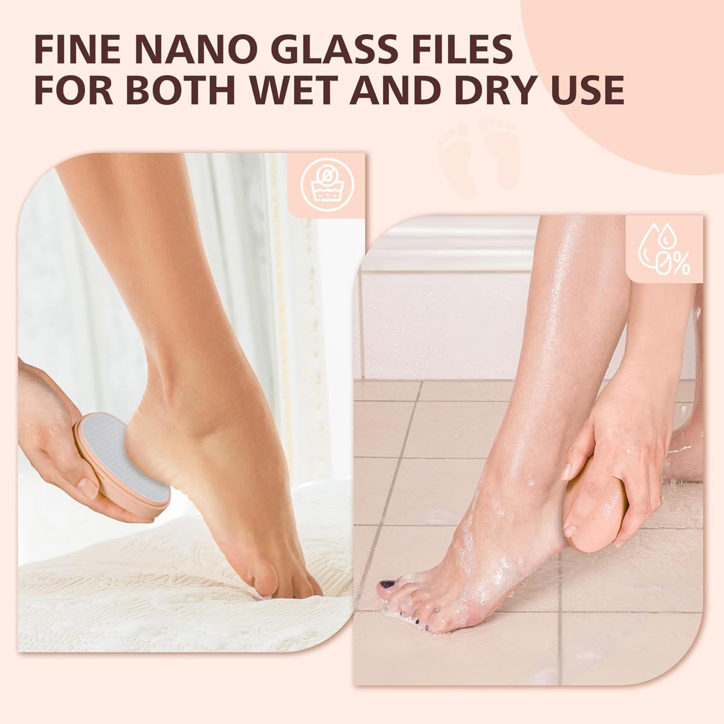 Glass Foot File Callus Remover - Nano Glass Scraper for Dead Skin, Professional Pedicure Tool | Apricot Color