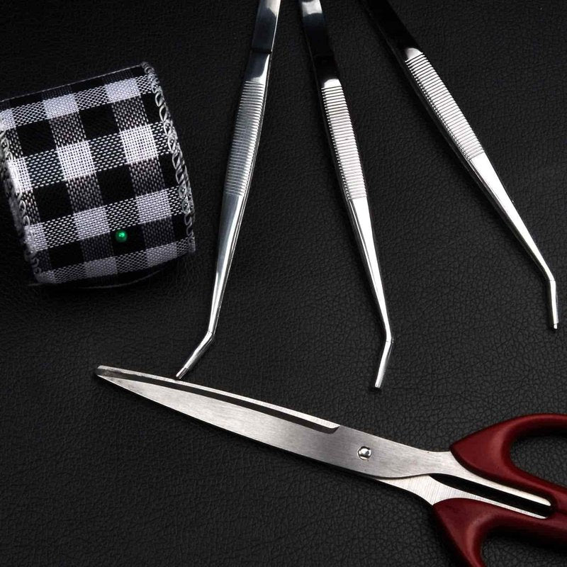 Stainless Steel Tweezers, with Curved Serrated Tip Multipurpose Sewing Machine Tweezers Forceps for Craft Repairing