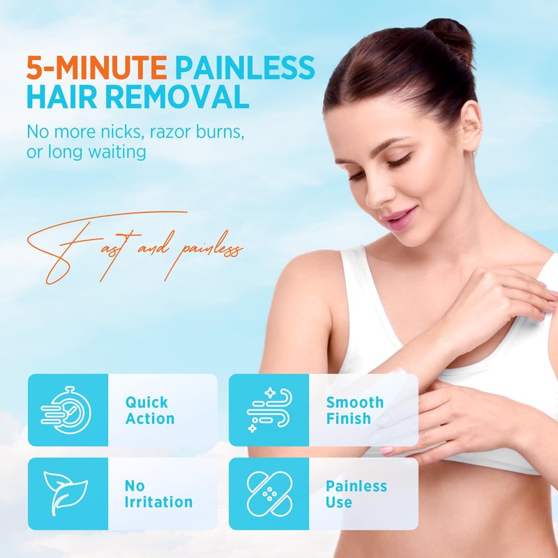 Milakos Hair Removal Cream for Women – Painless Depilatory Cream for Legs, Arms, Underarms & Bikini Line – 5 Minute Fast Acting Hair Remover with Aloe Vera & Argan Oil – Gentle on Sensitive Skin