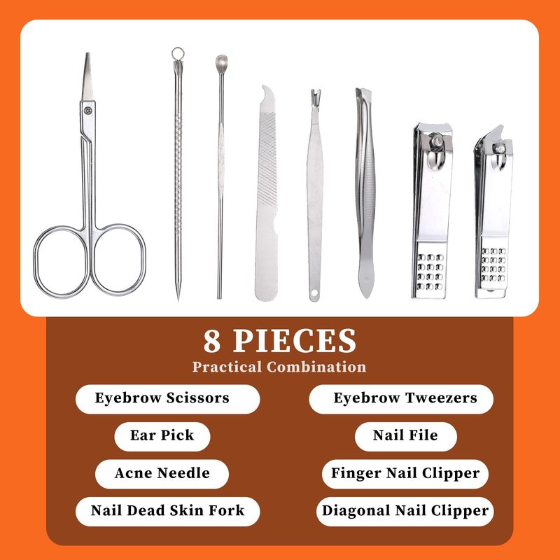 12 Sets Manicure Set Bulk Nail Clippers Pedicure Kit for Men, Nail Grooming Pedicure Kit with Case Travel 8 in 1 Stainless Steel Professional Nail Care Tools Set
