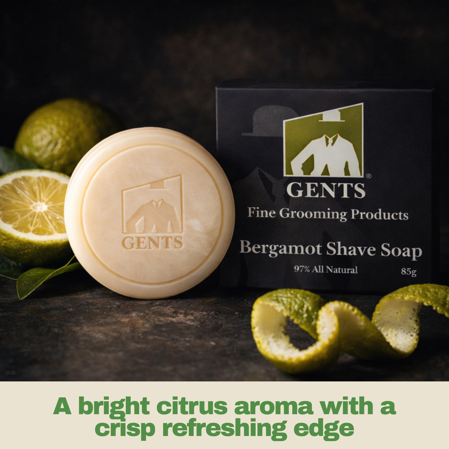 GENTS Men's Shaving Soap 97% All Natural Enriched With Shea Butter and Glycerin, Creates Rich Lather Form (3 PACK BERGAMOT)