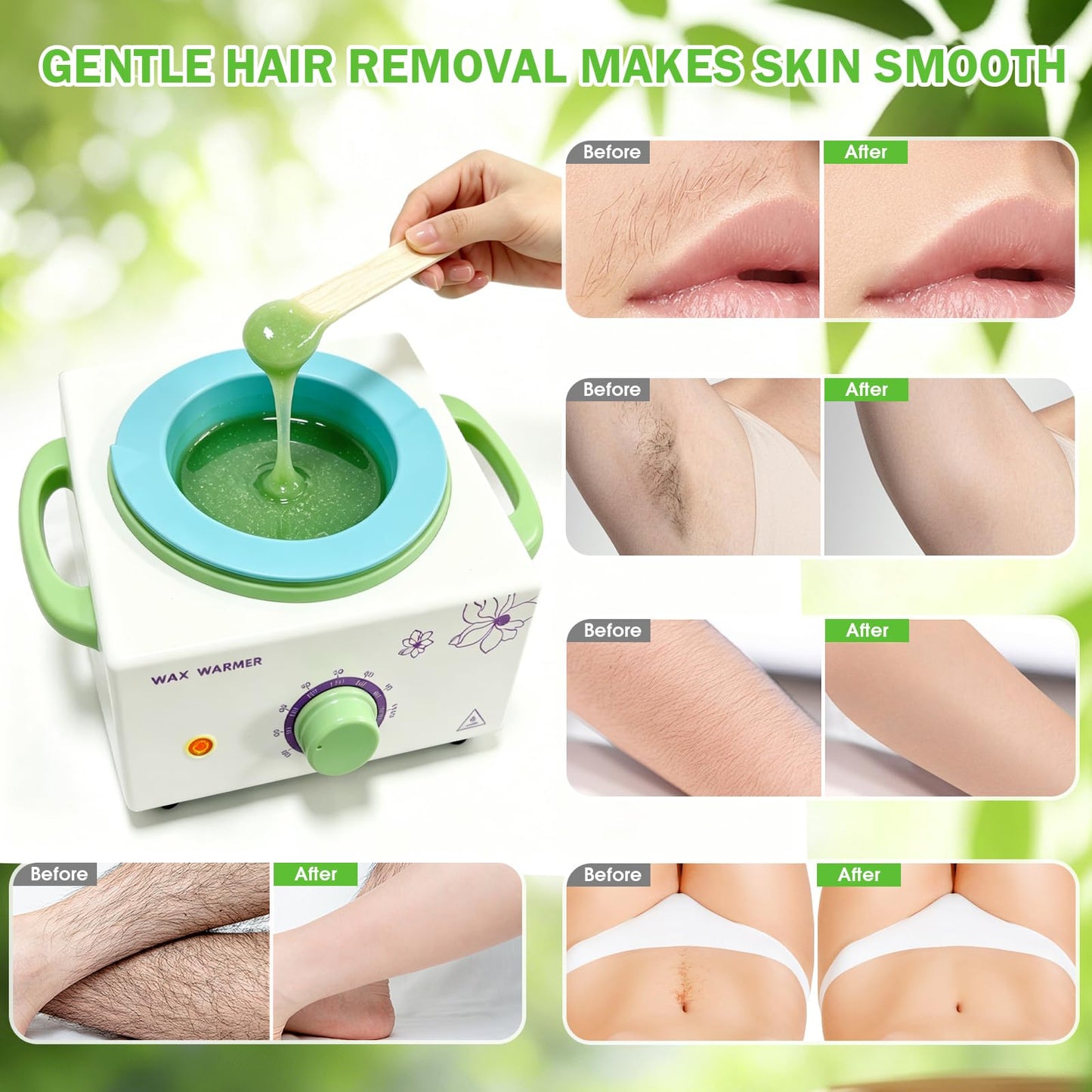 Wax Warmer for Hair Removal, Professional Waxing Heater Pot with Adjustable Temperature for Women Men, with 20 Wooden Wax Sticks(White-Single Pot)