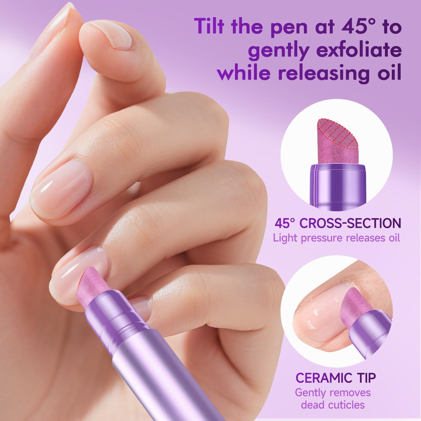 NineRoms 4-in-1 Cuticle Oil Pen Cuticle Pusher Nail Oil Pen with Ceramic Tip, Cuticle Treatment for Hangnails, Dry & Damaged Nails, Nail Cuticle Remover Pen