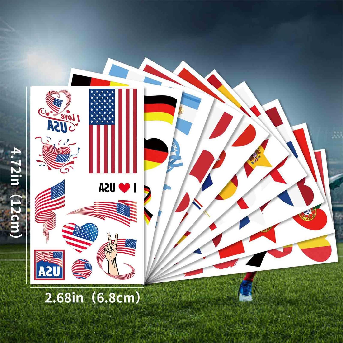 36 PCS Portugal Flag Temporary Tattoos Set, 4 Sheets Waterproof Country Flag Face Tattoos Fake Tattoos, Multicultural Travel Stickers World Cup Olympic Party Supplies for Men Women Kids