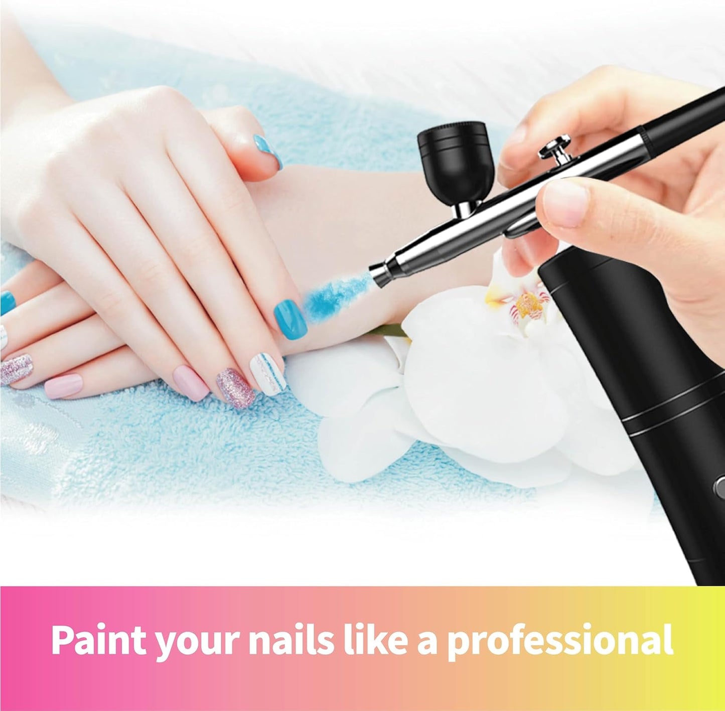 Portable Cordless Nail Art Airbrush Kit - Wireless Professional Cleaning Tools for Artists | Black