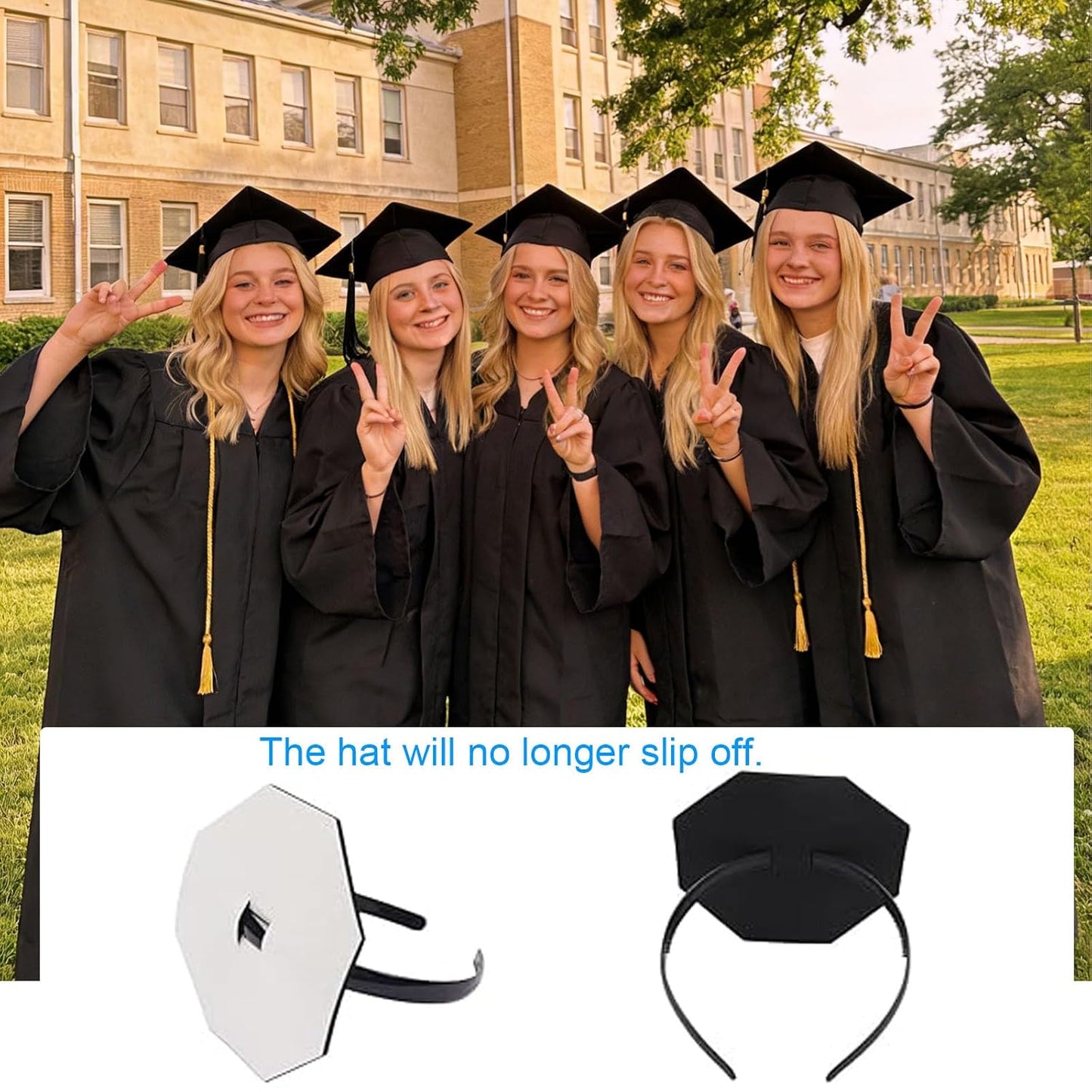 Graduation Cap Headband Insert - Anti-Slip Fastener for Curly Hair | Hair Accessories for Women