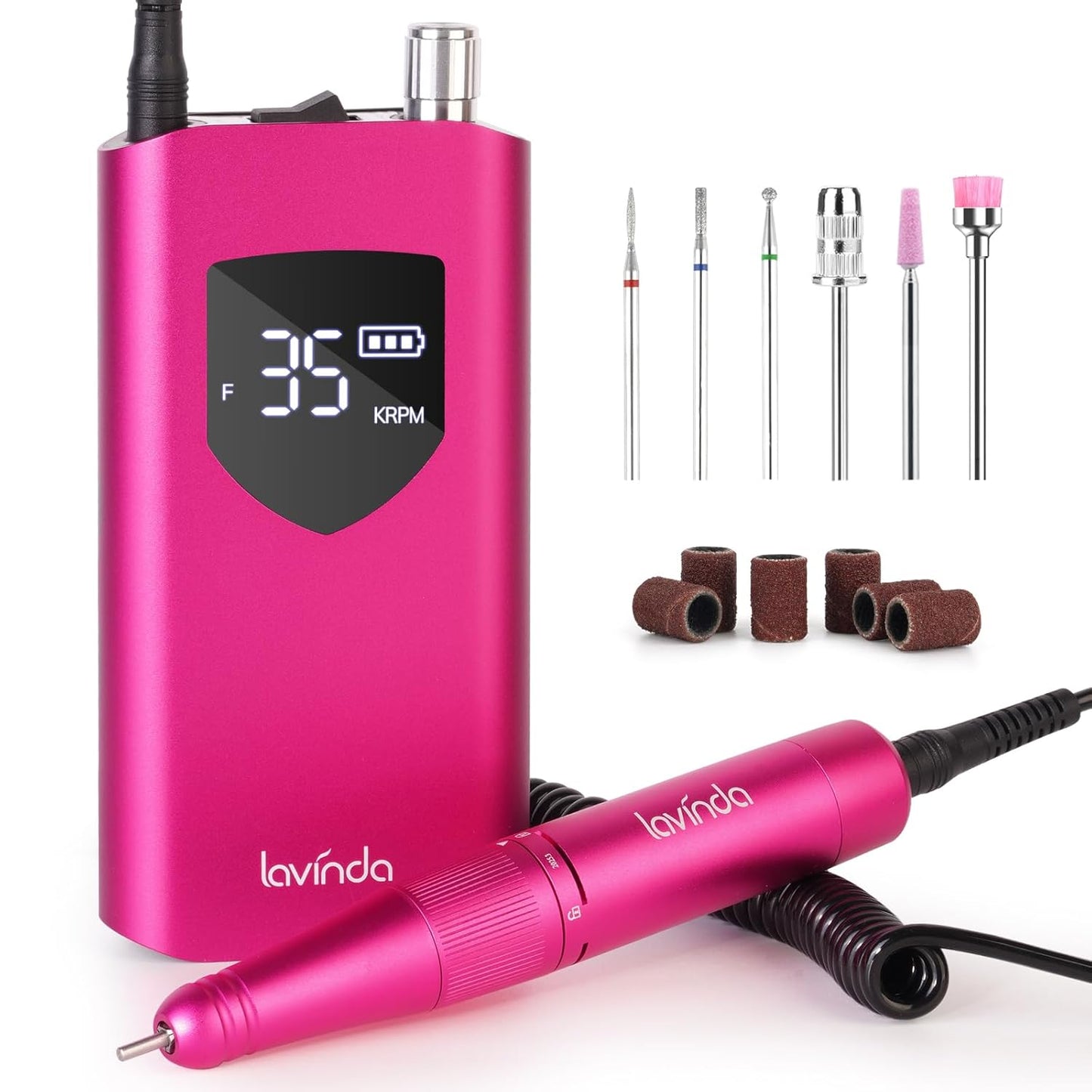 Lavinda Nail Drill - 35000 RPM Cordless Electric File for Acrylic & Gel Nails | Home & Salon Use - Viva Magenta
