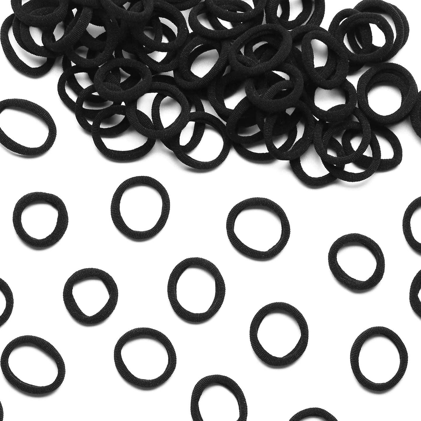 Mini Hair Ties - 100 Pcs Seamless Black Soft Elastics | No Damage Ponytail Holders