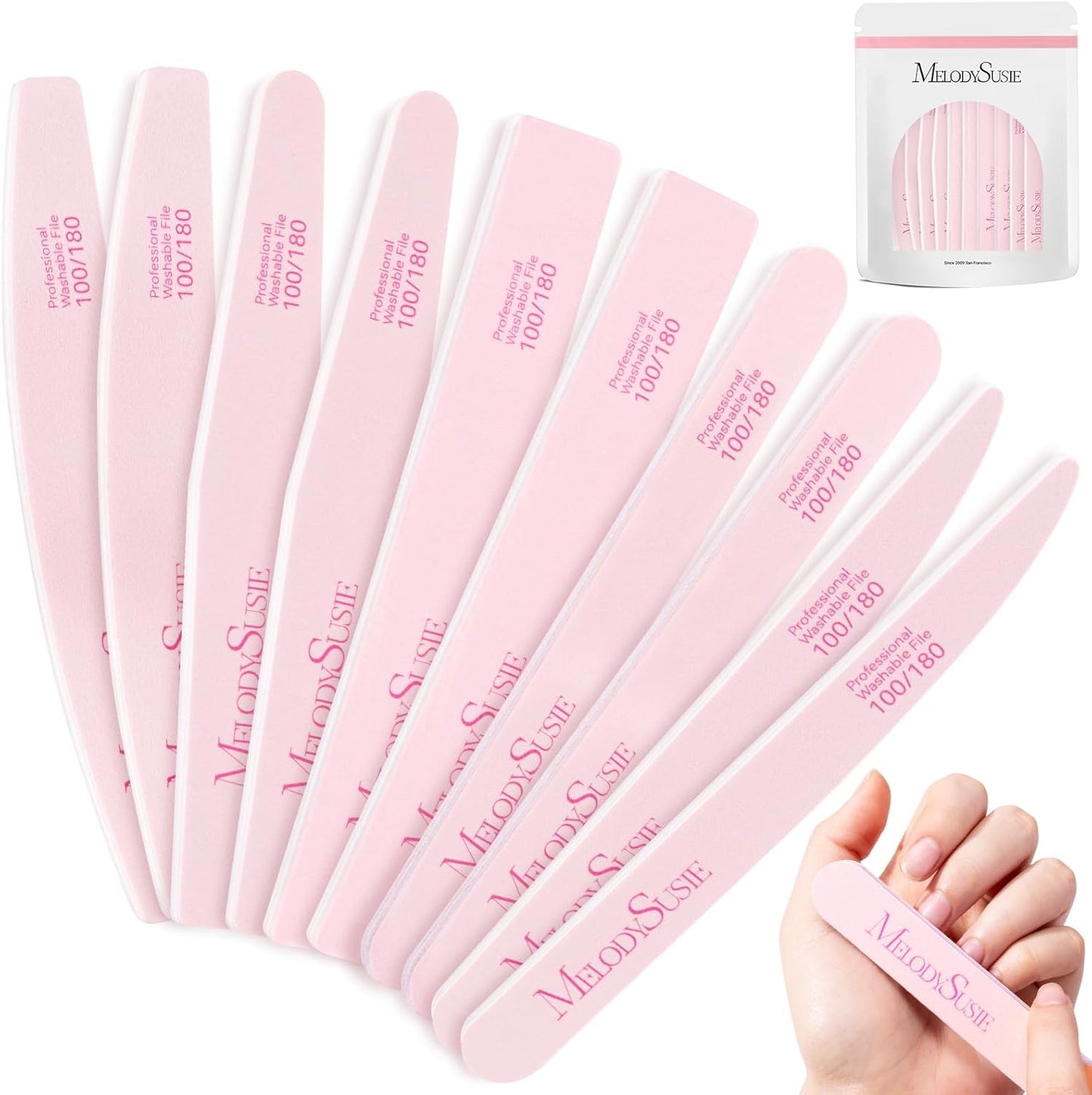 Professional Nail Files - 4Pcs Double-Sided Emery Boards for Acrylic, Gel & Natural Nails | Pink & Purple