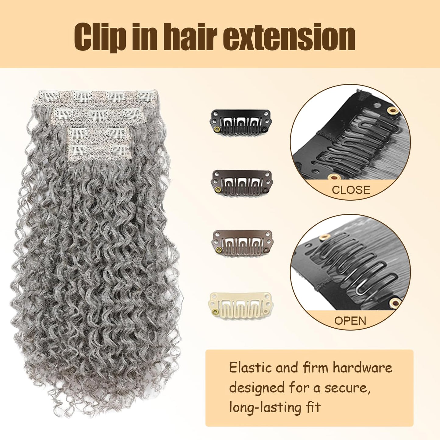 Grey Clip in Hair Extensions Real Human Hair,28 Inch 120g/7Pcs,Full Shine Sliver Remy Human Hair,Gray Deep Wave Clip ins Brazilian Virgin Human Hair Extensions