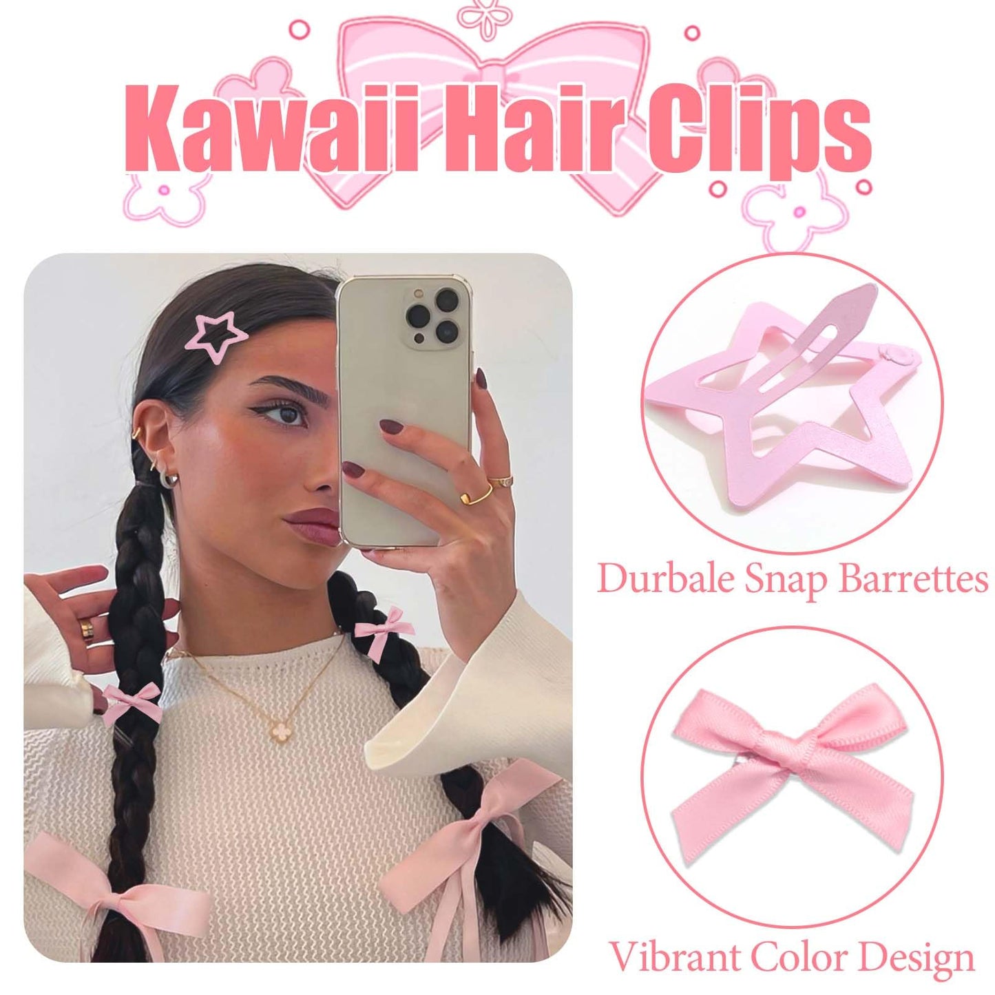 STGDAK Mini Hair Bows For Women Girls Pink Star Clips Cute Bow Barrettes Kawaii Star Hairpins Y2k Hair Ribbon Long Tail Bowknot Coquette Hair Accessories 24Pcs