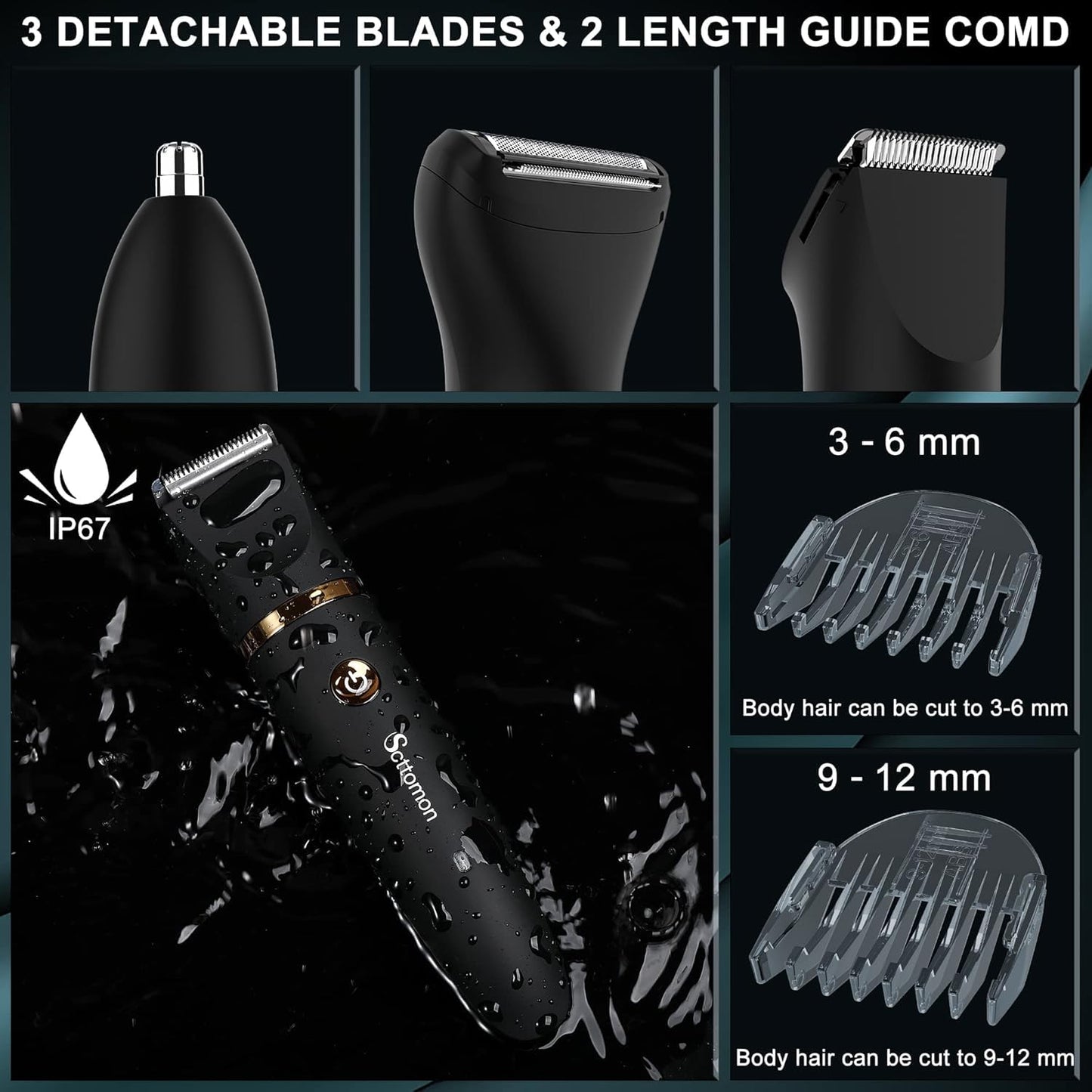 Scttomon Electric Groin Hair Trim Ball Trimmer for Men Body Shaver Below-The-Waist Groomer Nose Hair Trimmer Waterproof Cordless 3 in 1