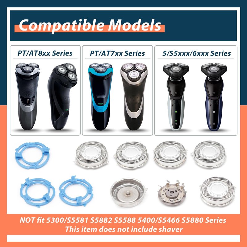 Lisnhlin SH50 Shaving Head Blade with Retaining Rings Replacement for Norelco Shaver 5000 Series, Men's Electric Shaver Replacement Heads 6Pcs