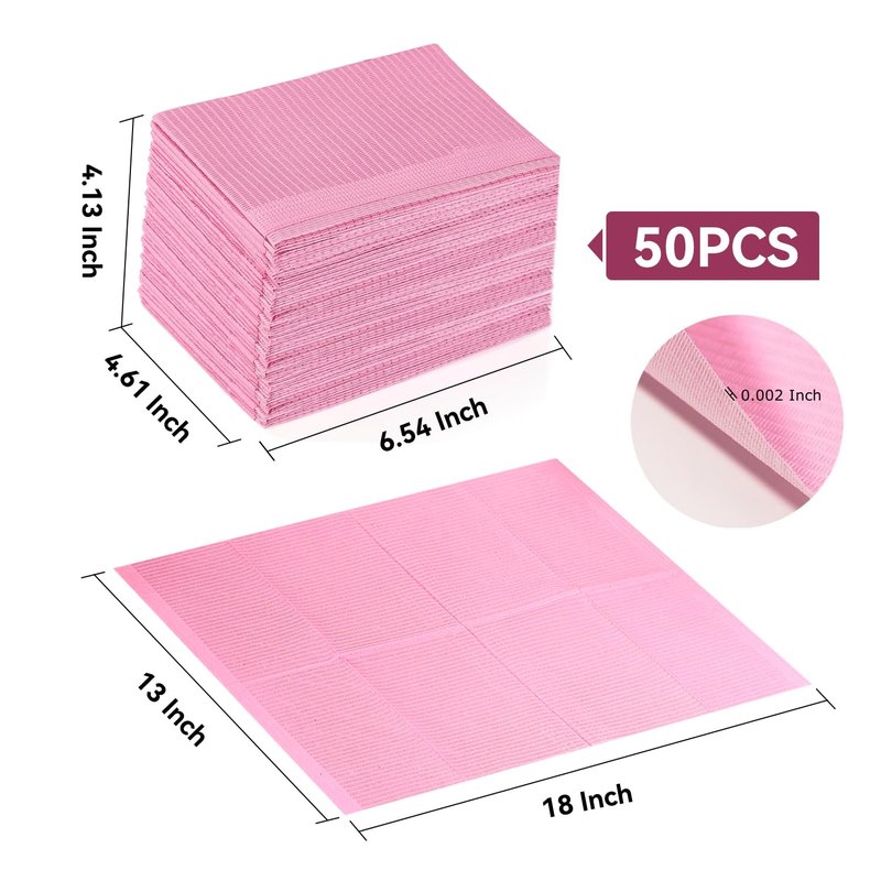 Disposable Nail Mats - 50 Pcs 3-Ply Absorbent Table Pads for Manicure & Pedicure | 18” x 13” Pink Protection