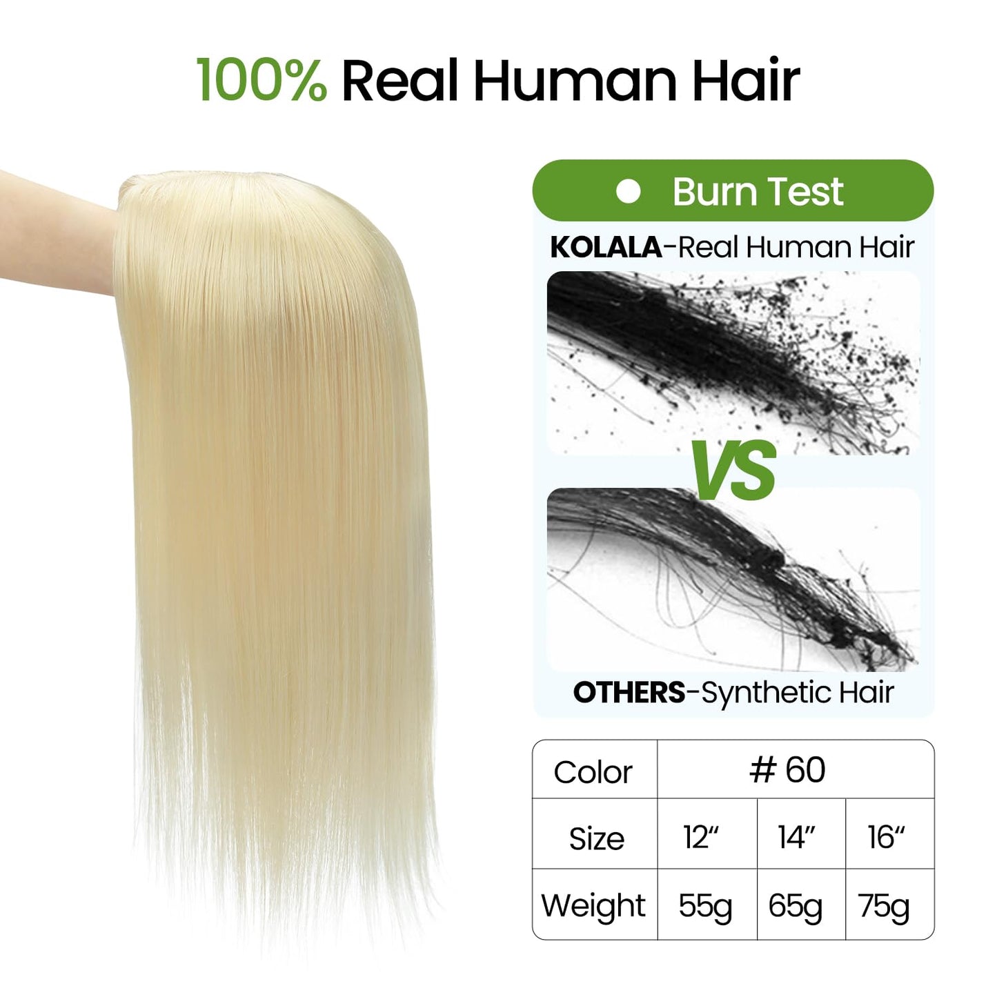 Real Human Hair Toppers for Women - Thinning Crown Solution | 6x7 Inch, 150 Density, 14 Inch Platinum Blonde
