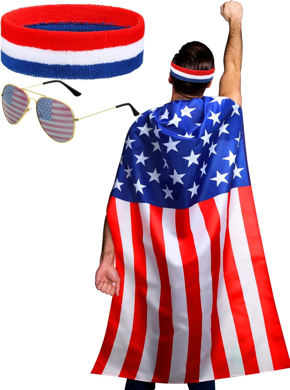 American Flag Costume Cape - Retro 80's USA Sunglasses & Headband Set | 4th of July Celebration
