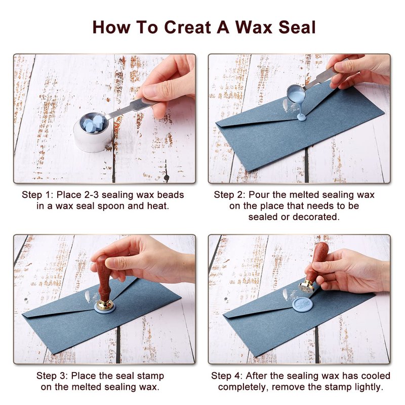 Yoption Wax Seal Stamp Gift Box Kit, 6 Pieces Blessing Sealing Wax Stamp Heads with 1 Wooden Hilt Set, Wax Stamp Kit for Envelopes Invitation Card Gift Decoration (Phrases Series)