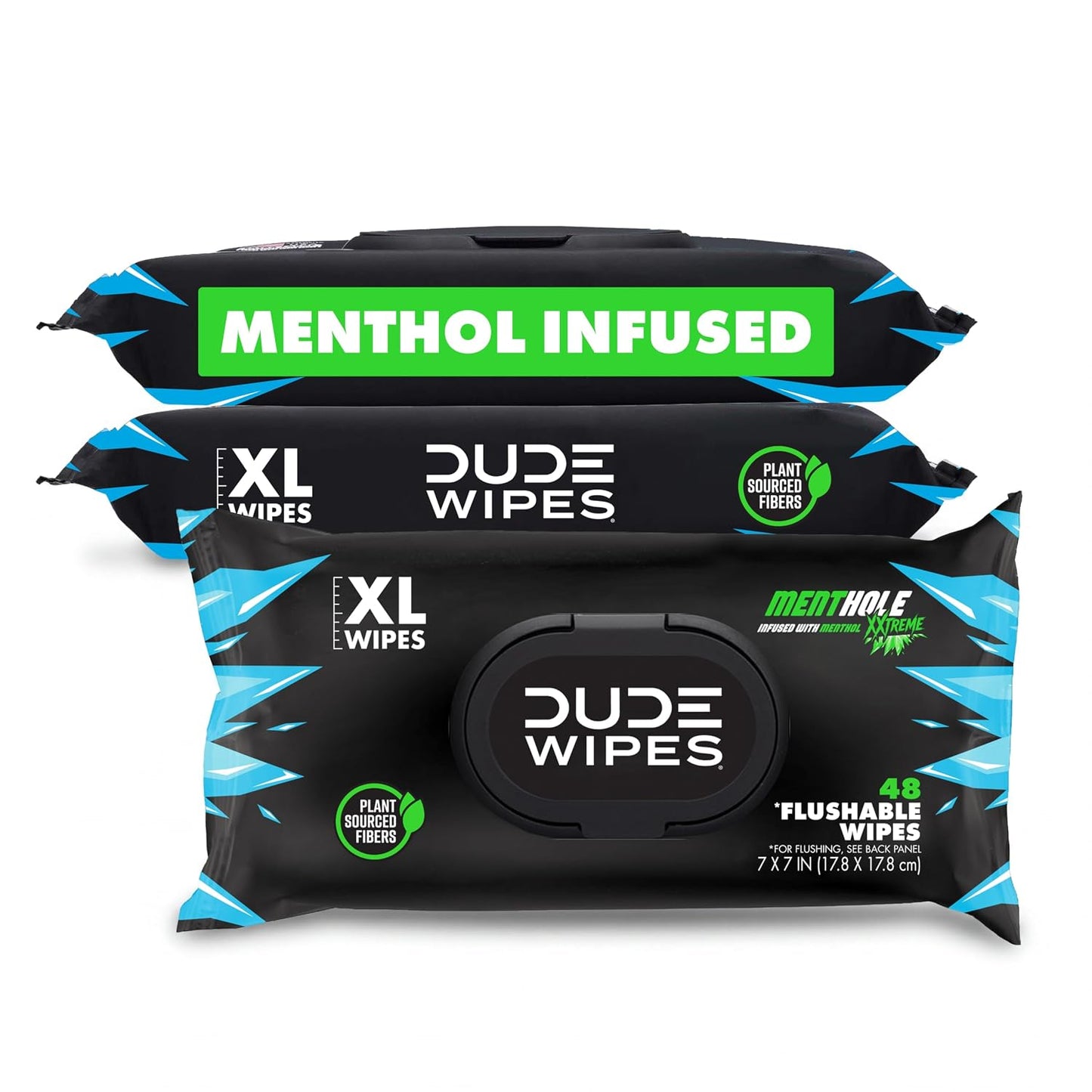 Dude Wipes Unscented Flushable Wipes - Extra-Large Adult Wet Wipes for Sensitive Skin | 6 Pack (288 Count) with Vitamin E and Aloe