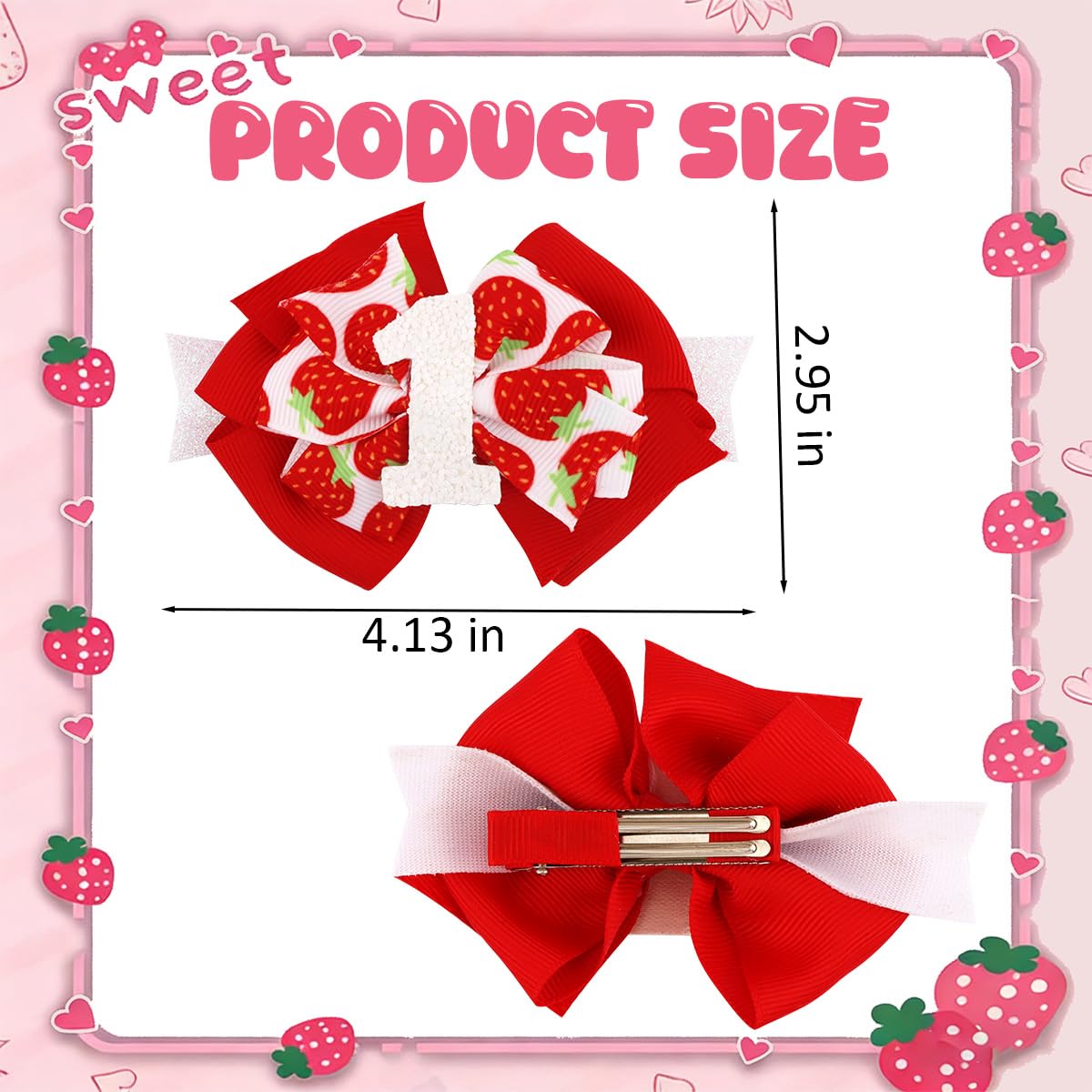 Srotmirw Strawberry Hair Bow Clips 1st Birthday Berry First Birthday Decor Berry Sweet One Birthday Party Decorations Strawberry Hair Accessories