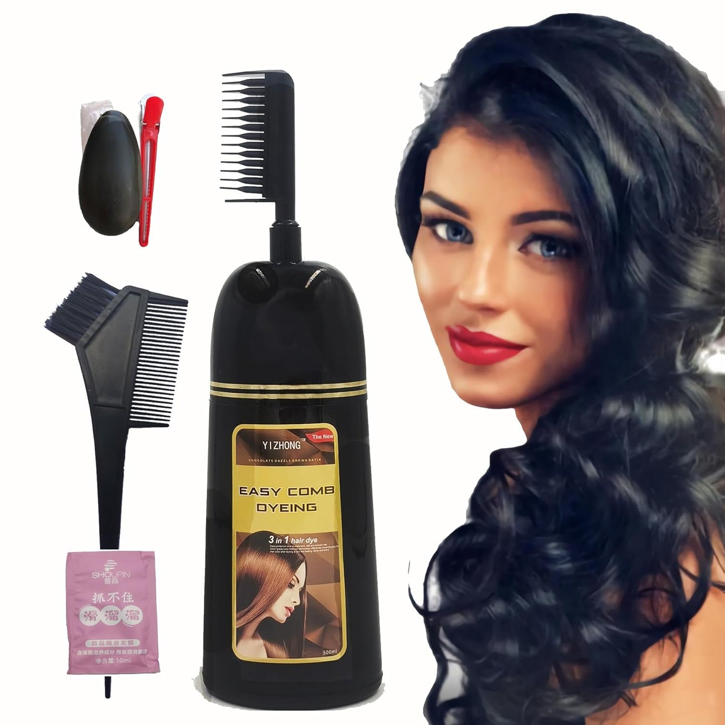 Dark Brown Hair Dye Shampoo - Permanent Color for 100% Gray Coverage | Easy Comb Application