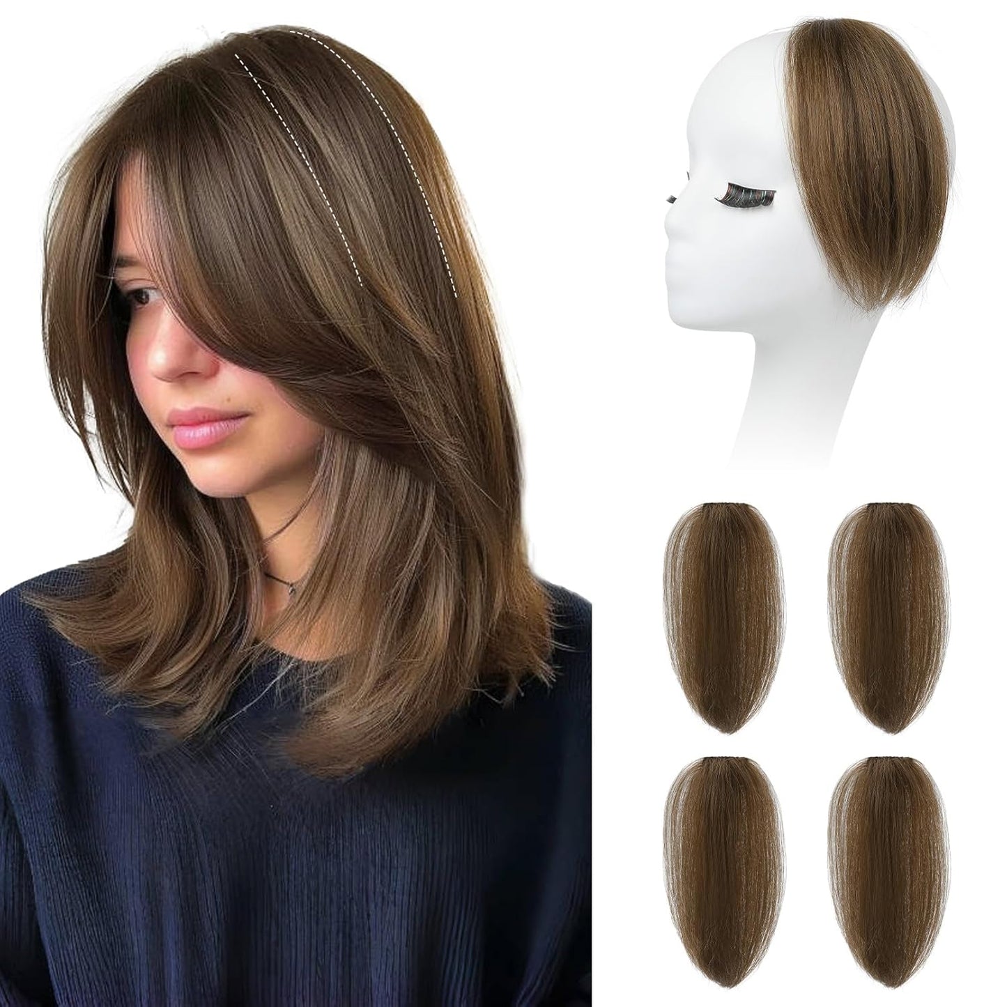 REECHO Clip In Hair Volumizer - Short Thick Hairpieces for Extra Volume | Light Brown with Blonde Highlights, 8 Inch (Pack of 2)