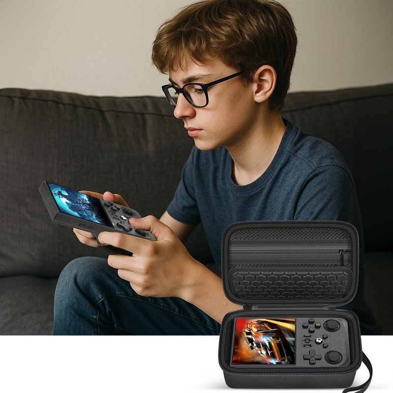 casmilee Retro Gaming Console Case for R36MAX Game Consoles, Handheld Gameboy Video Emulator Storage Holder Organizer, Portable Carrying Bag for USB Cables, SD Cards and Batteries (Box Only)