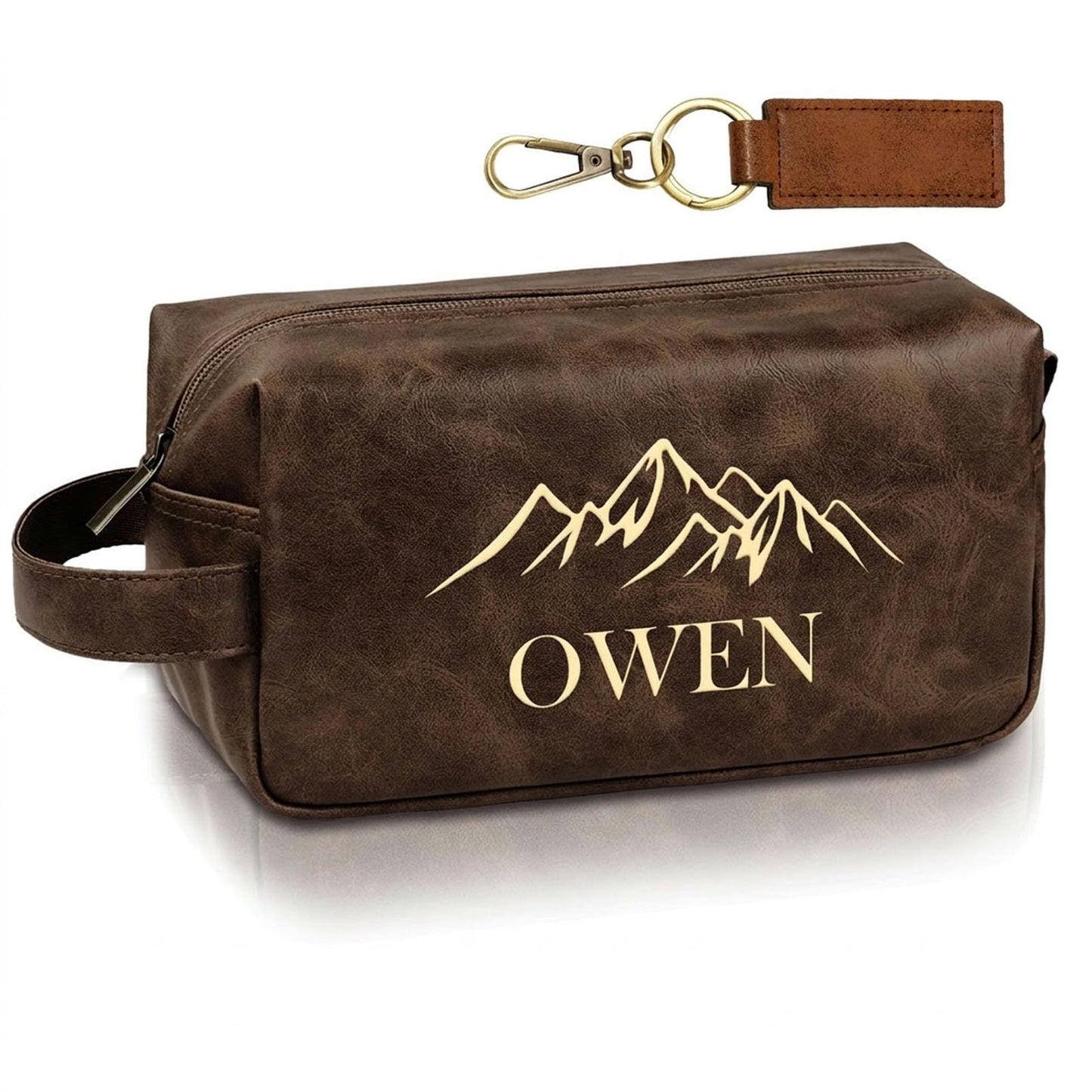Motifool Personalized Toiletry Bag for Men, Father Day Gifts, Leather Custom Travel Shaving Bag with Name Initial, Travel Toiletry Kit, Grandpa, Dad, Husband, Father, Him, Boyfriend (Tea Brown)
