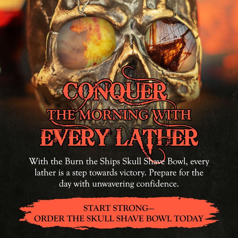 Burn The Ships Shaving Kit | Ceramic Skull Shave Bowl & Cream | Wet Razor Lather Mug | Hot Scuttle for Traditional Grooming | Shaving Soap Gift Set | Barber Accessories for Men