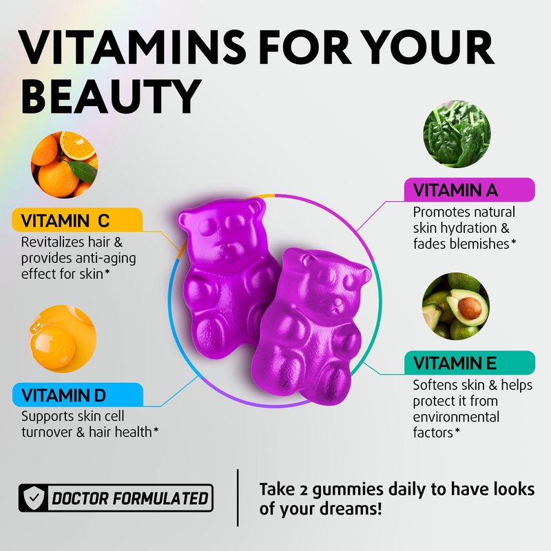 Biotin Gummies for Hair, Skin and Nails - Hair Growth Vitamins for Women & Men - Hair Loss Gummy Supplement with Extra Strength Biotin (Vitamin B7), Collagen, Keratin & DHT Blocker - 60 Chewable Bears