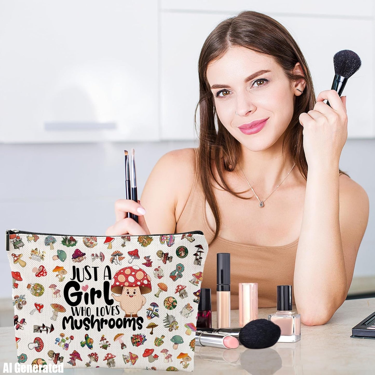 NONETH Mushroom Gifts, Mushroom Makeup Bag, Gifts for Women Teen Sister Friend Birthday Gifts