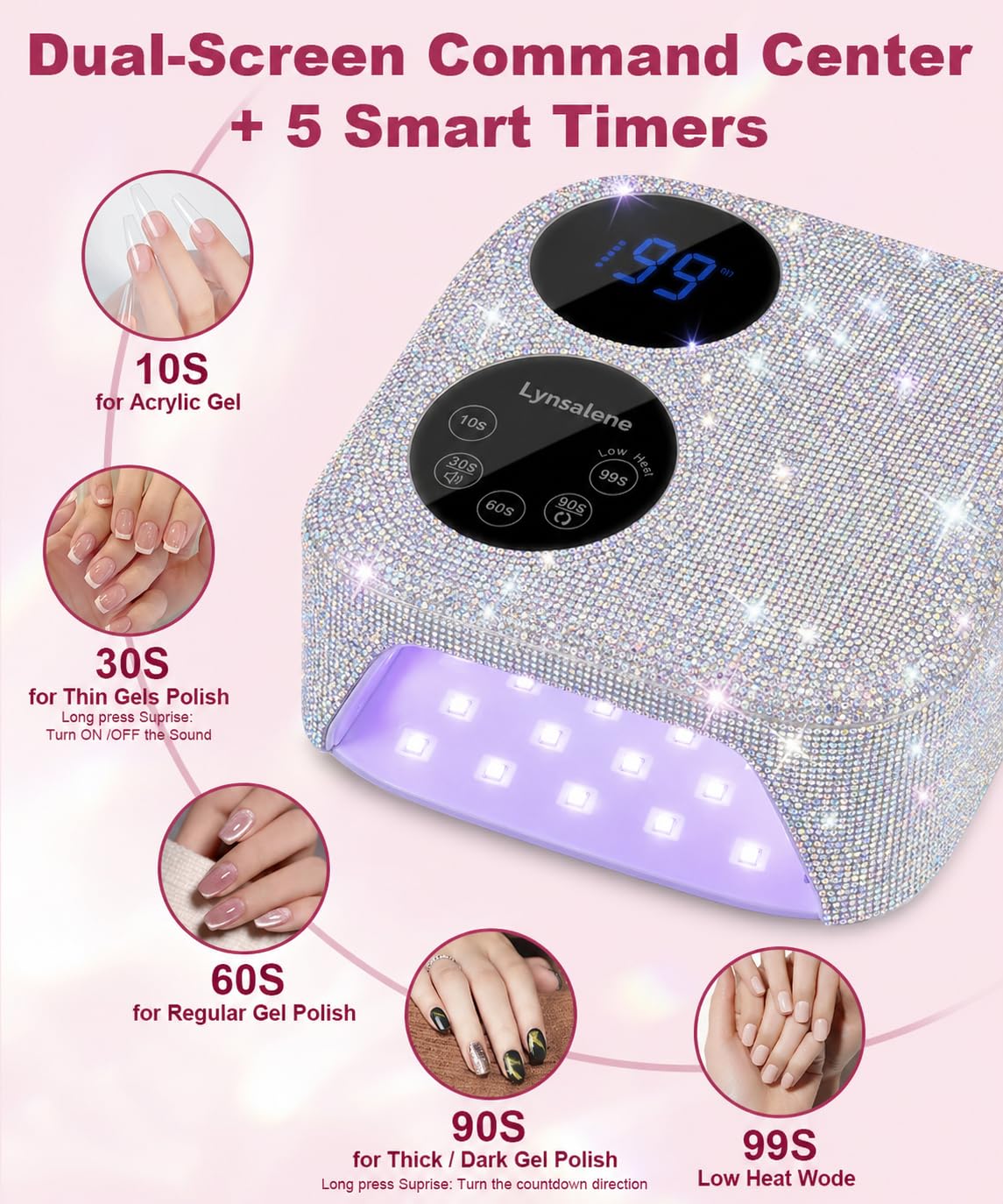 80W Cordless Wireless Nail Lamp, Professional UV Light for Gel Nails with Rechargeable Battery, Dual-Screen Display & Magnetic Base, Fast Curing Gel Polish Nail Dryer, LED Nail Light (Diamond)