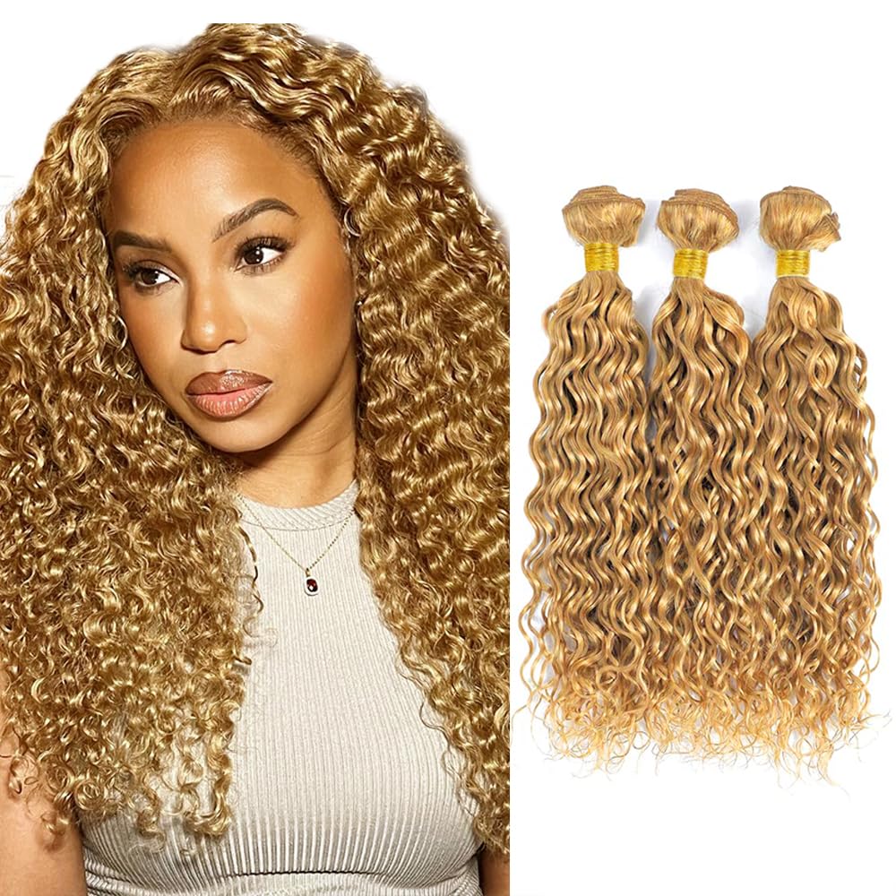 26 28 30 Inch #27 Blonde Bundles Human Hair Kinky Curly 3 Bundles 100 Grams/Bundle 10A Grade Unprocessed Brazilian Virgin Hairs Honey Blonde Bundle Weaves Hair Extensions For Women