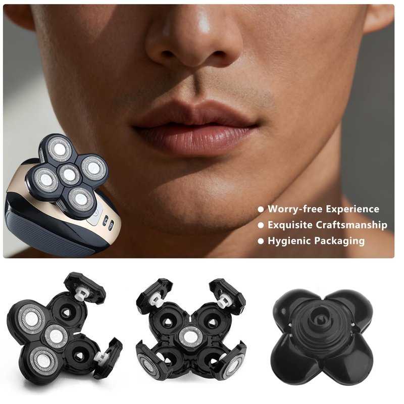 3 PCS Universal 5 Blades Head Shaver Replacement heads for Freebird Head shaver and Other Brand shaver Black