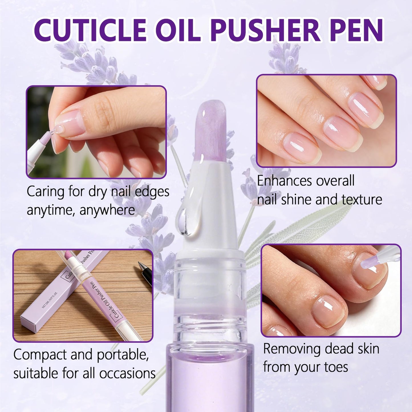 2PCS 2-in-1 Ceramic Cuticle Oil Pusher Pen, Cuticle Oil Pusher Pen, Nail Care Buffer Pens, Moisturizing Nail Care, for Dry & Damaged Nails, Hangnails, Moisturize Strengthen Brighten