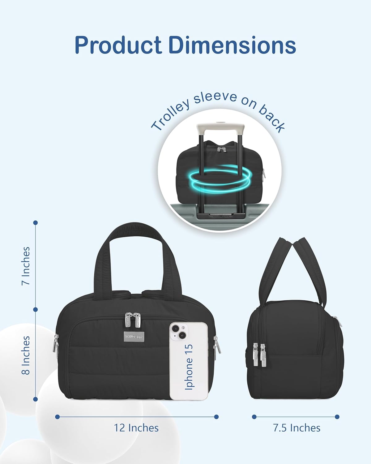 Travel Toiletry Bag for Women - Large Lightweight Puffer Makeup Organizer with Handle | Black