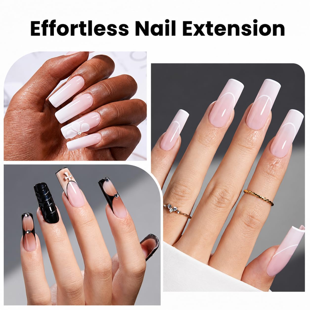 Beetles Tipex Lite Instant Apex Nail Tips, Long Square, No Builder Gel Needed, 256pcs Value Pack, 16 Sizes 00-14 for DIY Salon-look Extensions