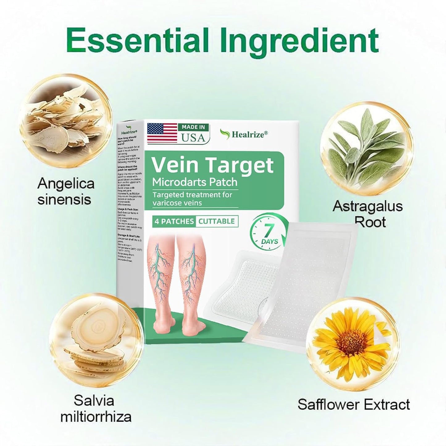 Healrize Vein Target Microdarts Patch - Natural Varicose Vein Treatment for All Skin Types | 2 Boxes