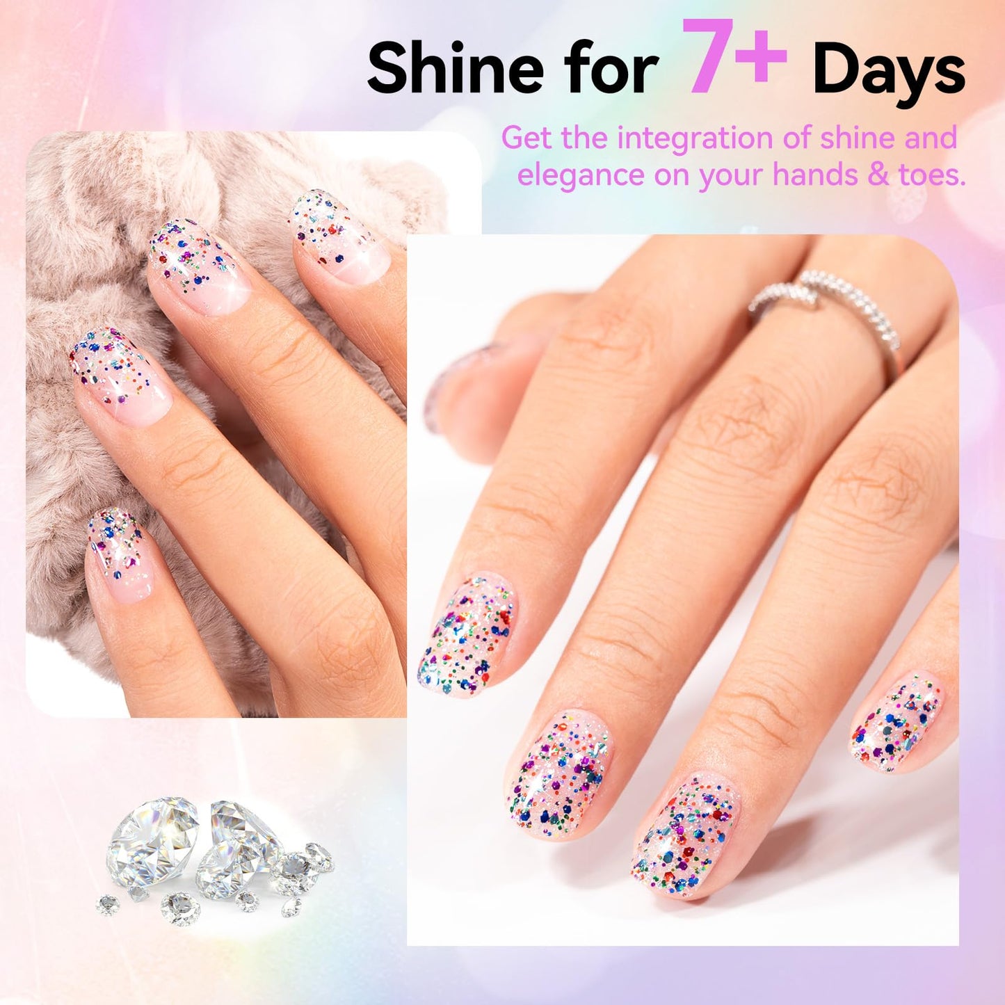 Nailshion Sparkle Nail Polish, Glitter Purple Blue Red Fast Dry, Vegan