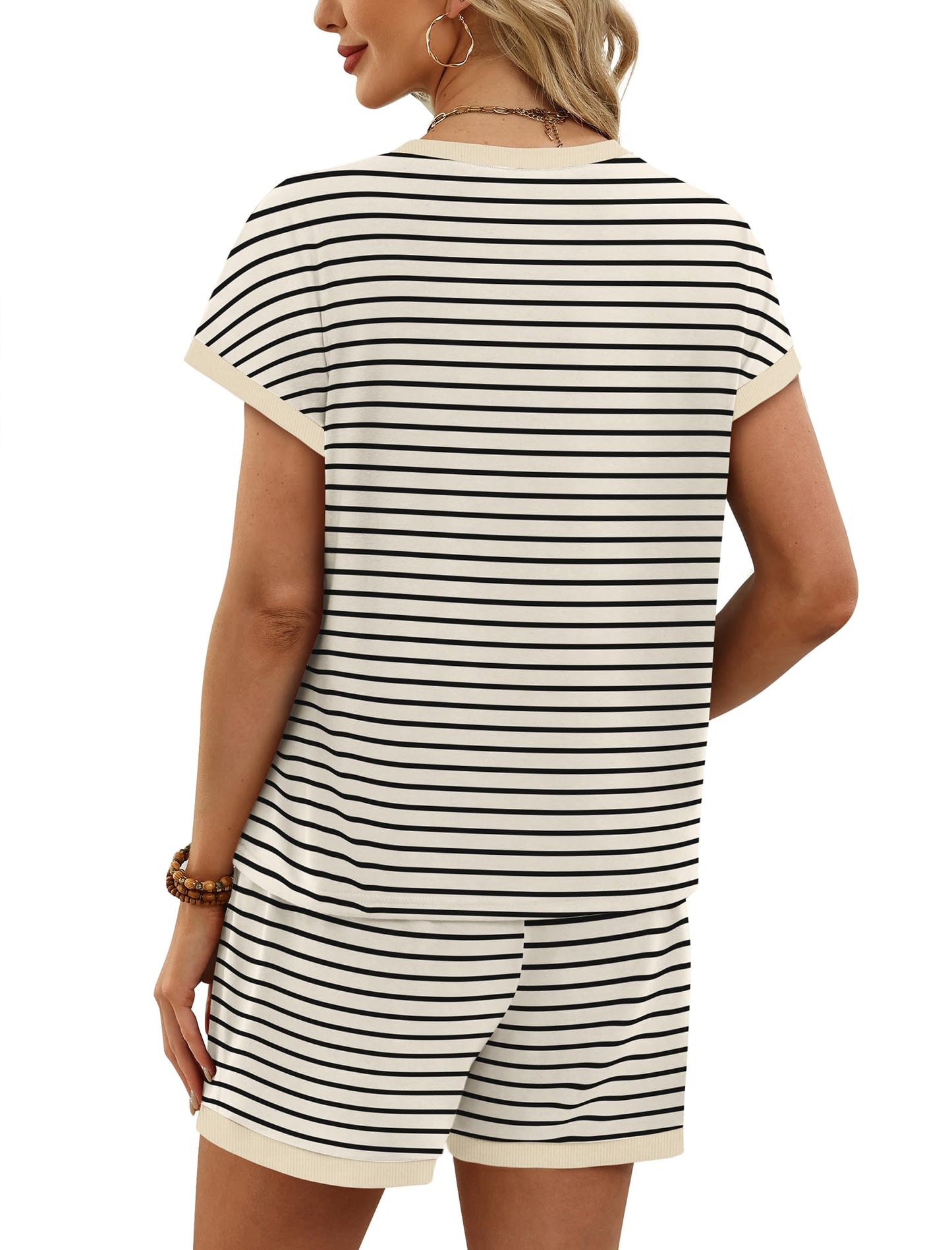 WIHOLL Two Piece Sets for Women Summer Lounge Short Sets Cap Sleeve Crew Neck Sweatsuit with Pocket XS-2XL
