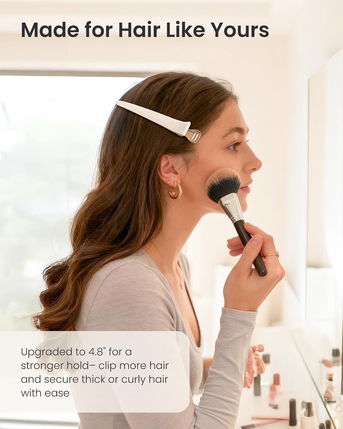 4.8" Hair Clips for Styling - No-Crease Duckbill Clips with Silicone Band for Thick, Curly Hair | 6-Pack, Desert Titanium