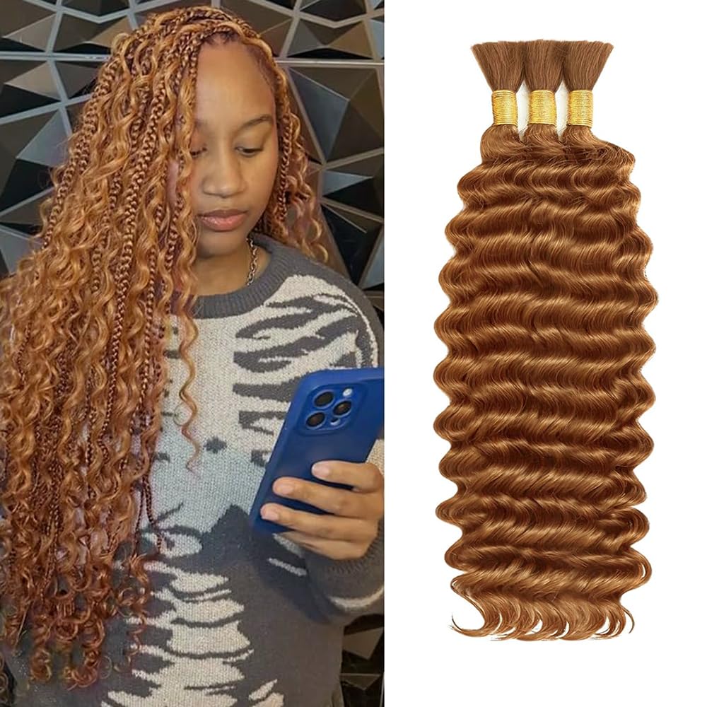 Braiding Hair Deep Wave Bulk Human Hair 16 16 16 Inch Chocolate Brown Deep Wave Bulk 3 Bundles No Weft Brazilian Virgin Wet and Wavy Bundles