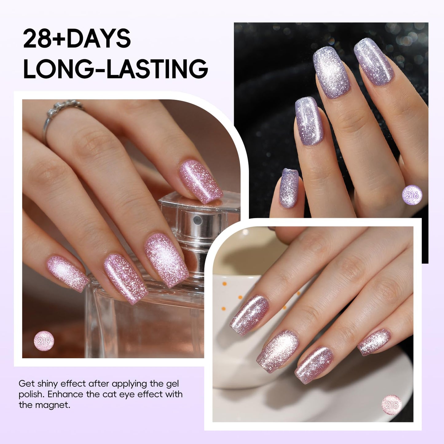 PEACECOLOR Cat Eye Gel Polish Set with Magnet, 6 Colors 10ML Nude White Milkly Sheer Colors Magnetic Nail Polish Salon DIY at Home