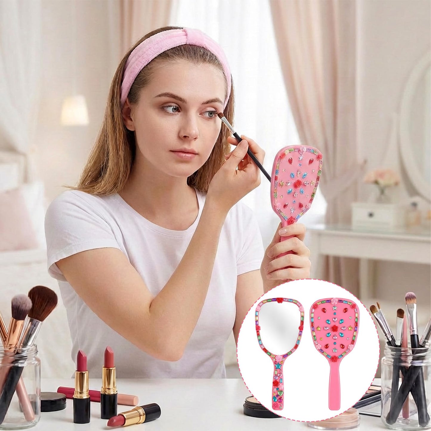 Twisina 4Pcs Small Hand Mirror with Handle Compact Travel Hand Held Mirrors for Women Girl DIY Crafts Classroom Party Favors Home Travel Camping Daily