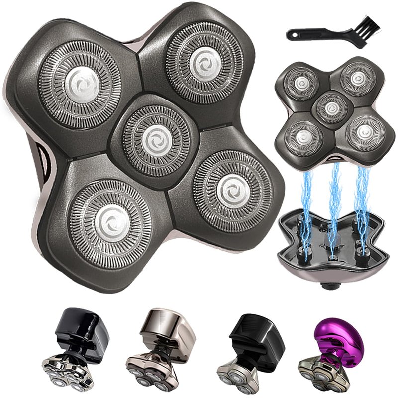 SEKINININT Newly Upgraded Replacement Heads for Skull Shaver Pitbull Platinum Pro Butterfly Kiss and Palm Hypo-Allergenic Electric Razors(5D Silver) SK5