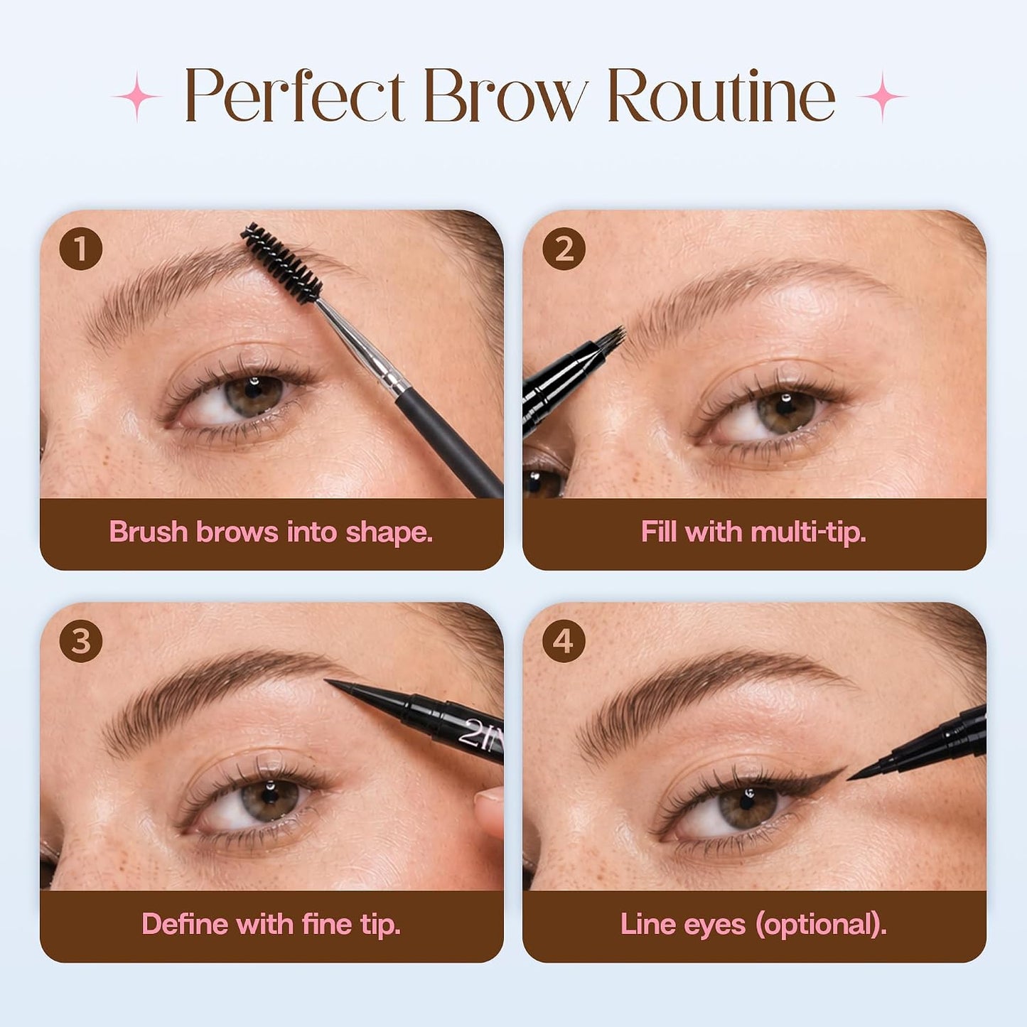 Eyebrow Pencils for Women - 2-in-1 Microblading & Brush-Tip Dual-Ended Liquid, Waterproof for Natural Hair-Like Brows | Light Brown